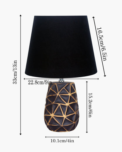 Modern Ceramic Base Bedside Table Lamp, Table Lamps for Home Decoration and Bedroom Decor with On/Off Button, Night Lamp with Cotton Fabric Shade, Graphite Prism, Khadi