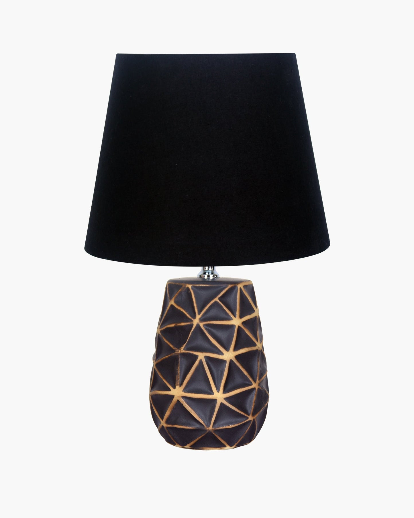 Modern Ceramic Base Bedside Table Lamp, Table Lamps for Home Decoration and Bedroom Decor with On/Off Button, Night Lamp with Cotton Fabric Shade, Graphite Prism, Khadi