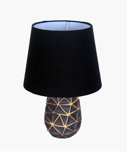 Modern Ceramic Base Bedside Table Lamp, Table Lamps for Home Decoration and Bedroom Decor with On/Off Button, Night Lamp with Cotton Fabric Shade, Graphite Prism, Khadi