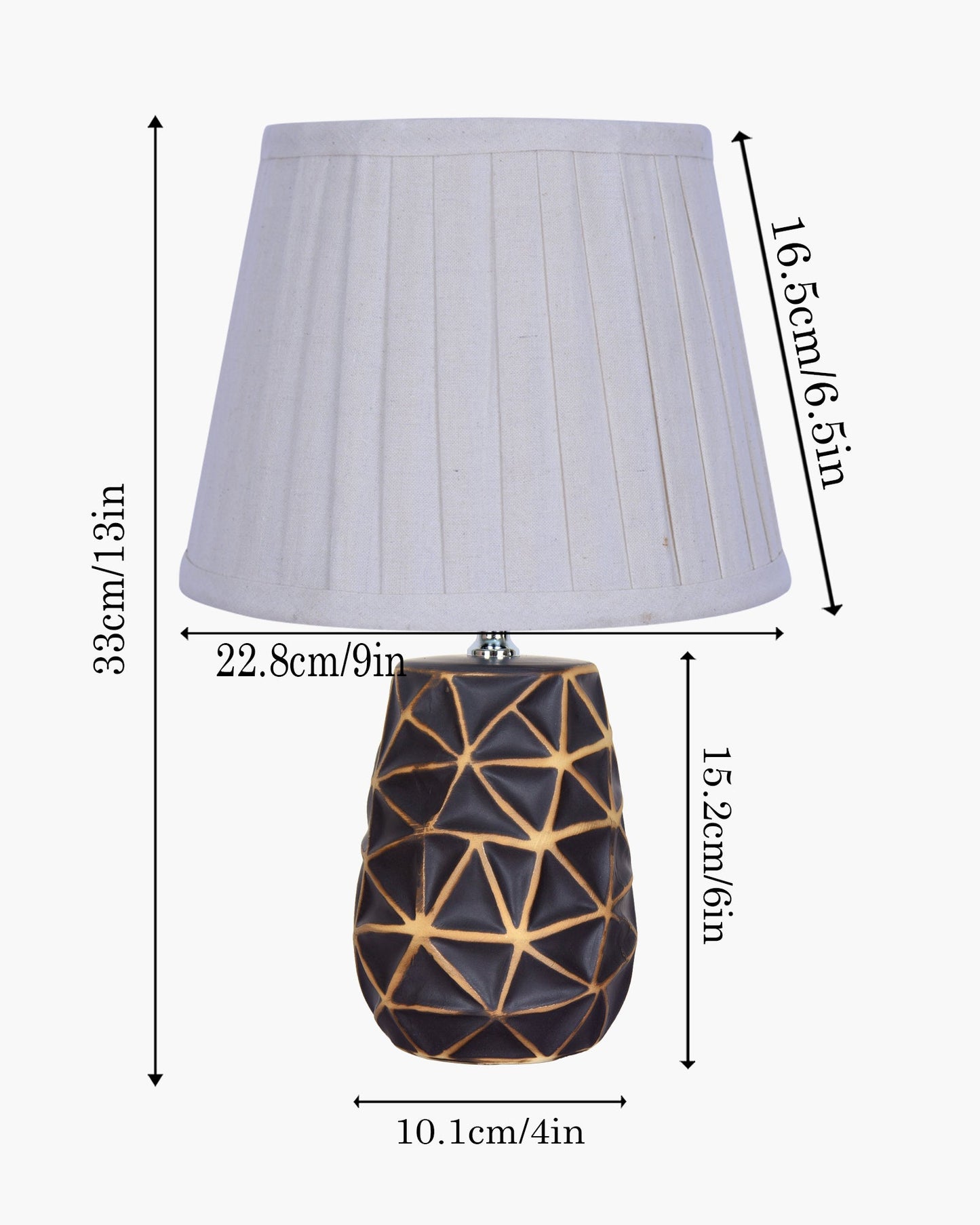 Modern Ceramic Base Bedside Table Lamp, Table Lamps for Home Decoration and Bedroom Decor with On/Off Button, Night Lamp with Cotton Fabric Shade, Graphite Prism, Khadi