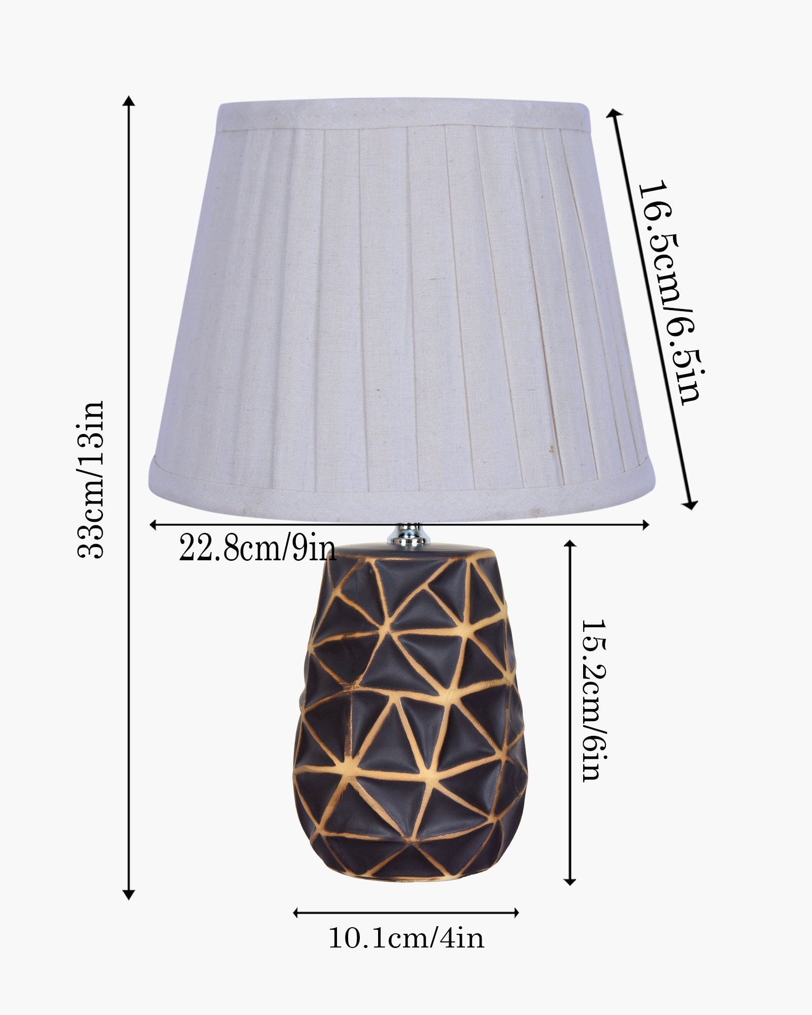 Modern Ceramic Base Bedside Table Lamp, Table Lamps for Home Decoration and Bedroom Decor with On/Off Button, Night Lamp with Cotton Fabric Shade, Graphite Prism, Khadi