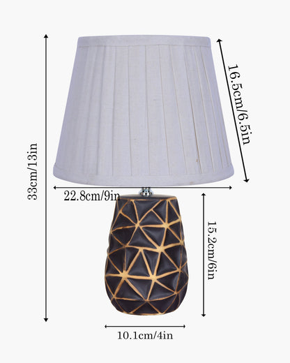 Modern Ceramic Base Bedside Table Lamp, Table Lamps for Home Decoration and Bedroom Decor with On/Off Button, Night Lamp with Cotton Fabric Shade, Graphite Prism, Khadi
