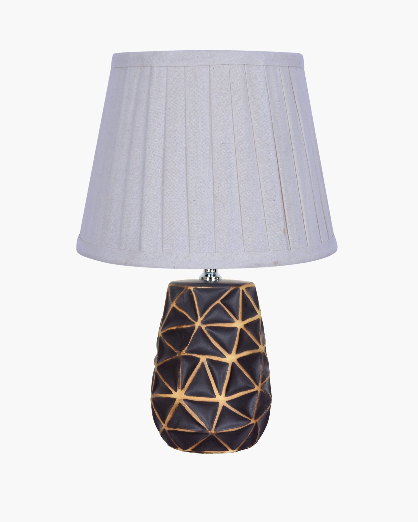 Modern Ceramic Base Bedside Table Lamp, Table Lamps for Home Decoration and Bedroom Decor with On/Off Button, Night Lamp with Cotton Fabric Shade, Graphite Prism, Khadi