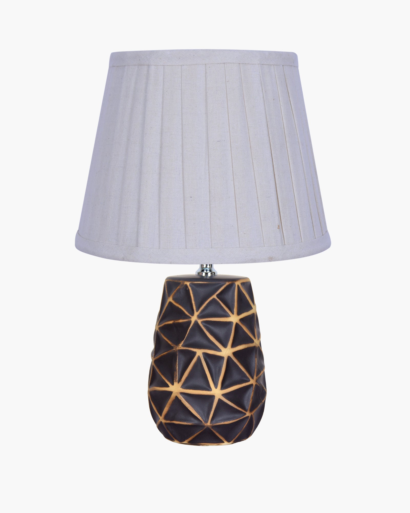 Modern Ceramic Base Bedside Table Lamp, Table Lamps for Home Decoration and Bedroom Decor with On/Off Button, Night Lamp with Cotton Fabric Shade, Graphite Prism, Khadi
