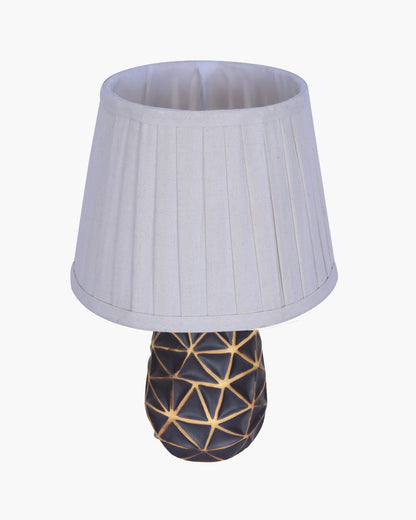 Modern Ceramic Base Bedside Table Lamp, Table Lamps for Home Decoration and Bedroom Decor with On/Off Button, Night Lamp with Cotton Fabric Shade, Graphite Prism, Khadi