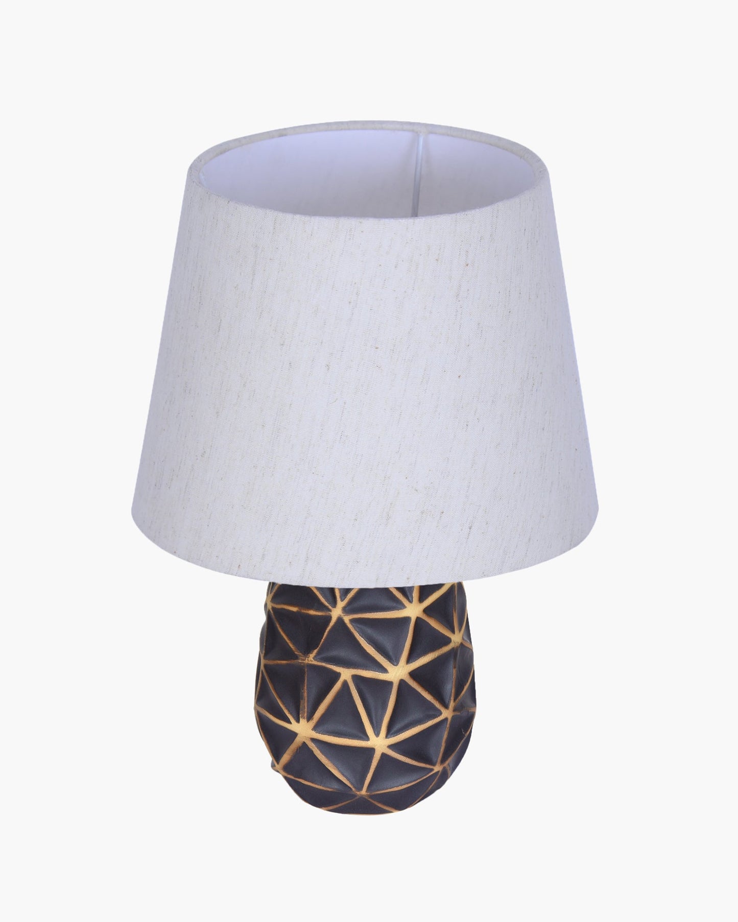 Modern Ceramic Base Bedside Table Lamp, Table Lamps for Home Decoration and Bedroom Decor with On/Off Button, Night Lamp with Cotton Fabric Shade, Graphite Prism, Khadi