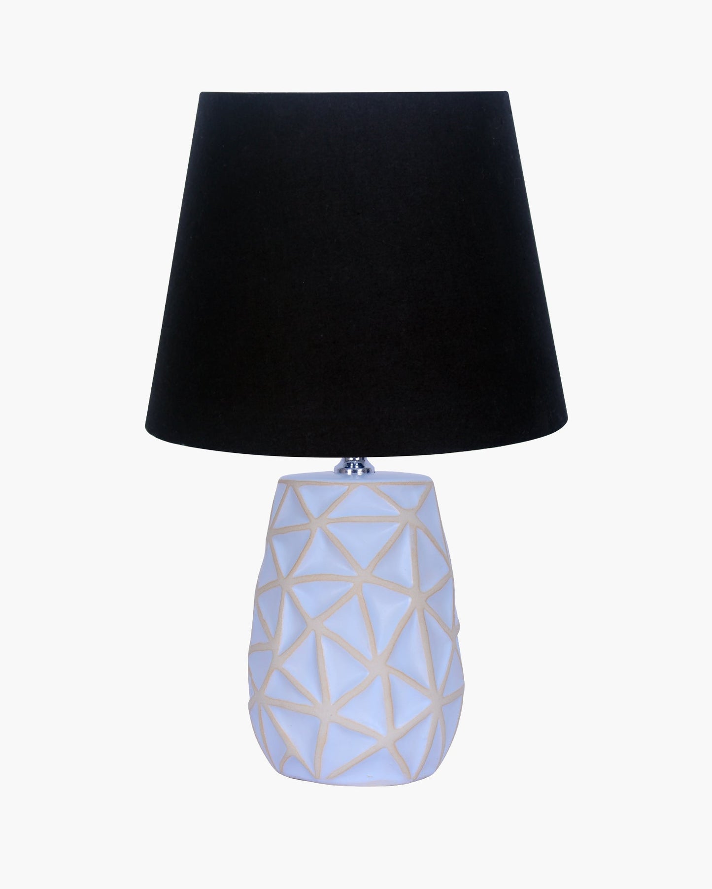 Retro Ceramic Base Bedside Table Lamp, Table Lamps for Home Decoration and Bedroom Decor with On/Off Button, Night Lamp with Cotton Fabric Shade, Whitewash Prism, Khadi