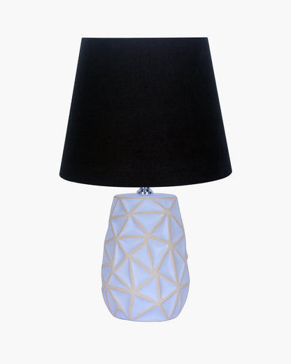 Retro Ceramic Base Bedside Table Lamp, Table Lamps for Home Decoration and Bedroom Decor with On/Off Button, Night Lamp with Cotton Fabric Shade, Whitewash Prism, Khadi