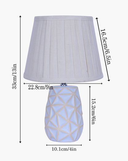 Retro Ceramic Base Bedside Table Lamp, Table Lamps for Home Decoration and Bedroom Decor with On/Off Button, Night Lamp with Cotton Fabric Shade, Whitewash Prism, Khadi