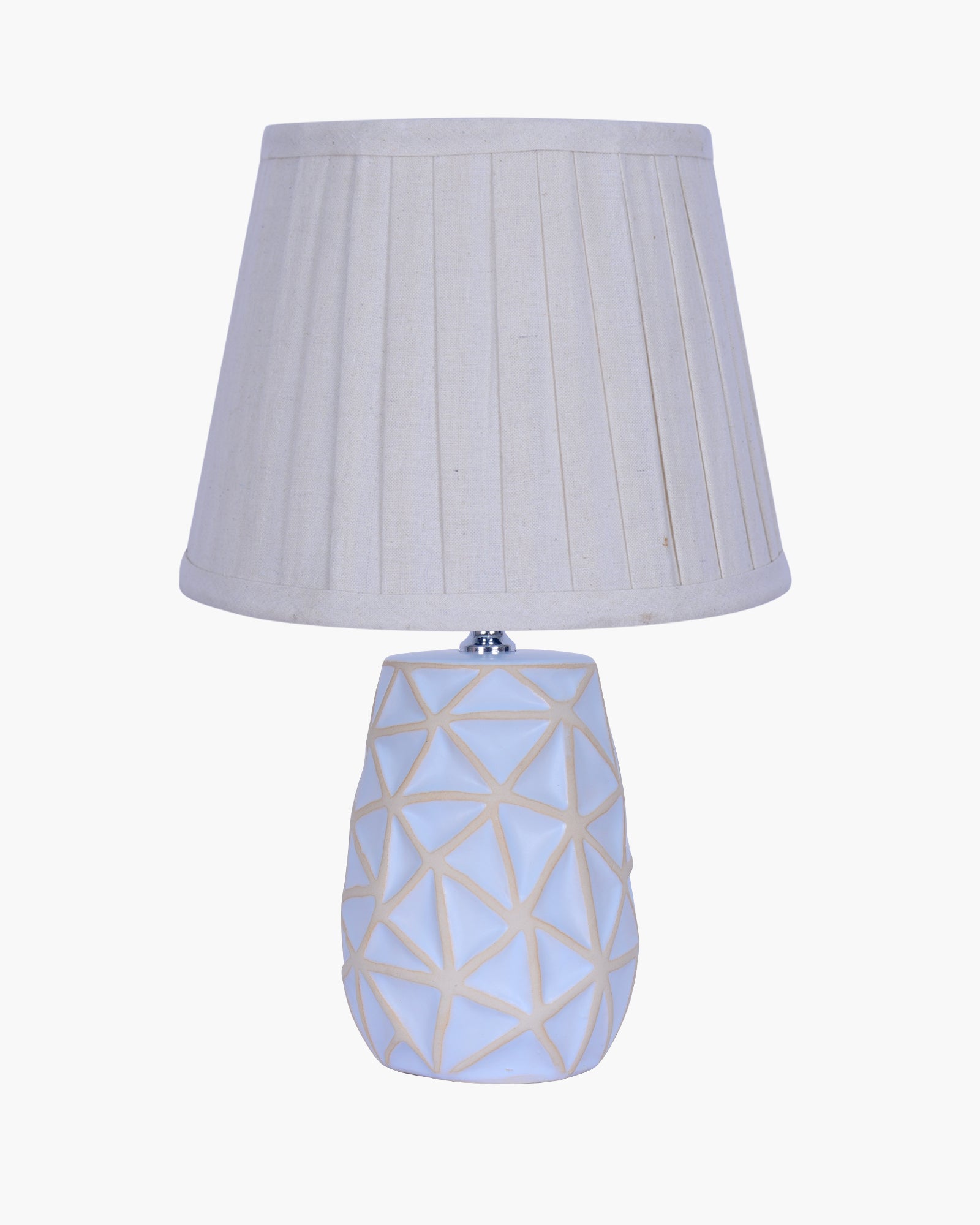 Retro Ceramic Base Bedside Table Lamp, Table Lamps for Home Decoration and Bedroom Decor with On/Off Button, Night Lamp with Cotton Fabric Shade, Whitewash Prism, Khadi