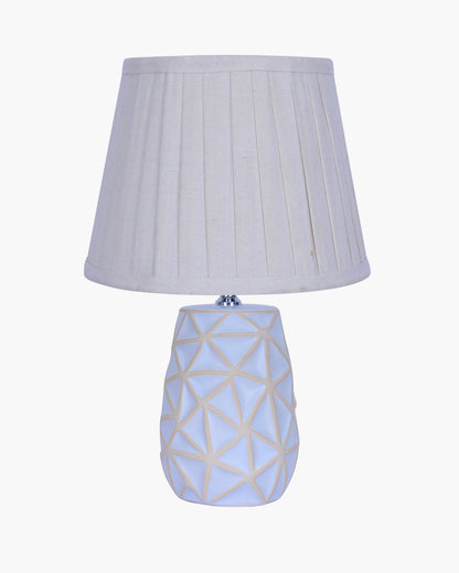 Retro Ceramic Base Bedside Table Lamp, Table Lamps for Home Decoration and Bedroom Decor with On/Off Button, Night Lamp with Cotton Fabric Shade, Whitewash Prism, Khadi