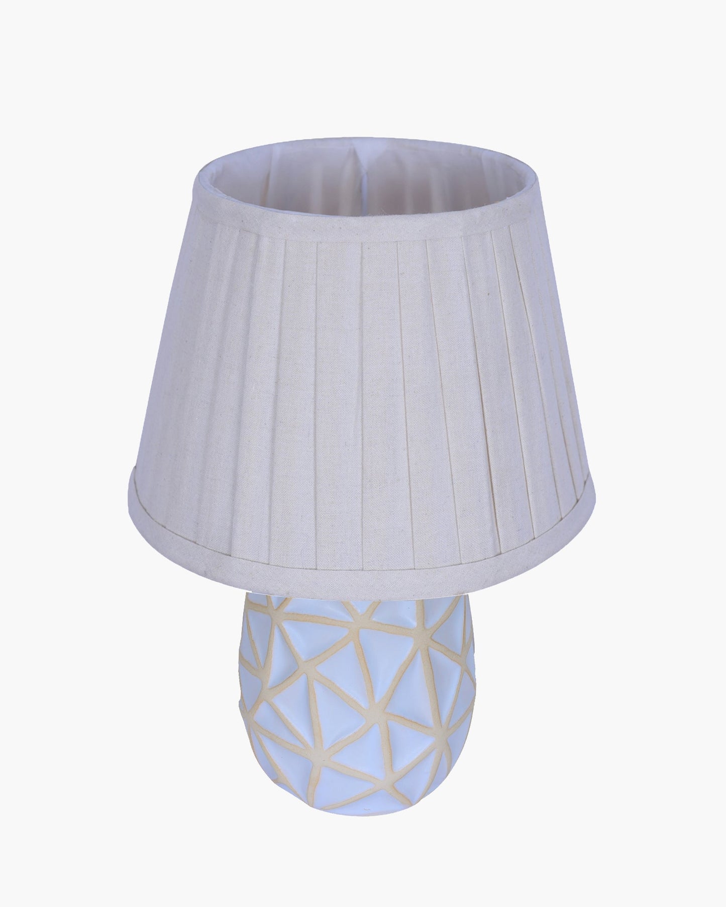 Retro Ceramic Base Bedside Table Lamp, Table Lamps for Home Decoration and Bedroom Decor with On/Off Button, Night Lamp with Cotton Fabric Shade, Whitewash Prism, Khadi