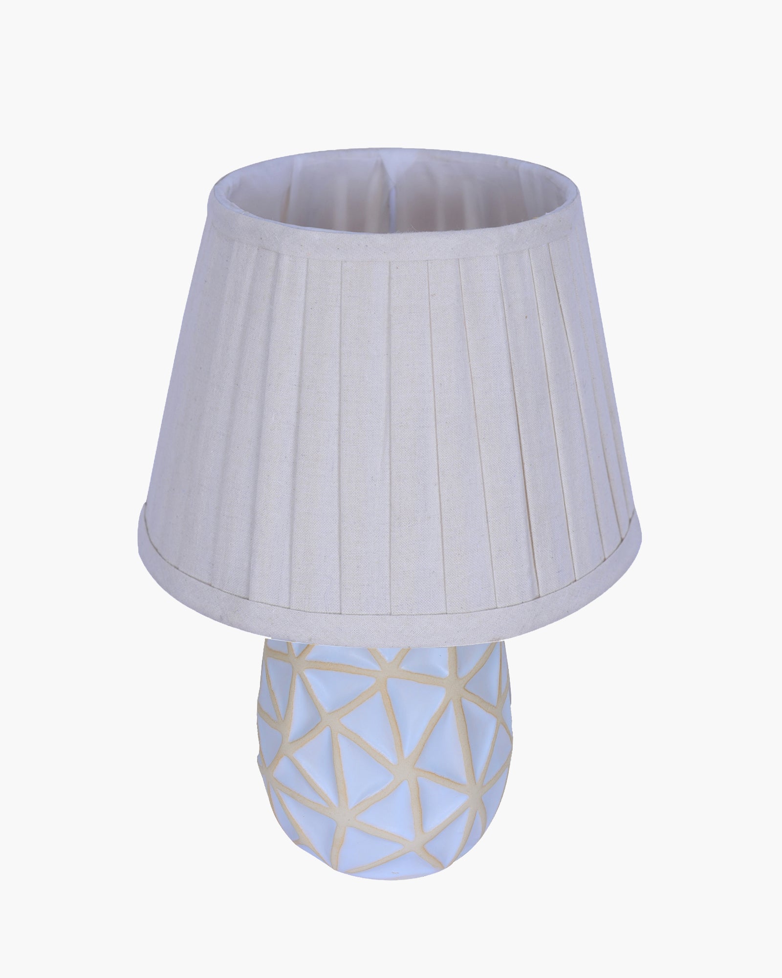 Retro Ceramic Base Bedside Table Lamp, Table Lamps for Home Decoration and Bedroom Decor with On/Off Button, Night Lamp with Cotton Fabric Shade, Whitewash Prism, Khadi