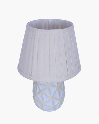 Retro Ceramic Base Bedside Table Lamp, Table Lamps for Home Decoration and Bedroom Decor with On/Off Button, Night Lamp with Cotton Fabric Shade, Whitewash Prism, Khadi