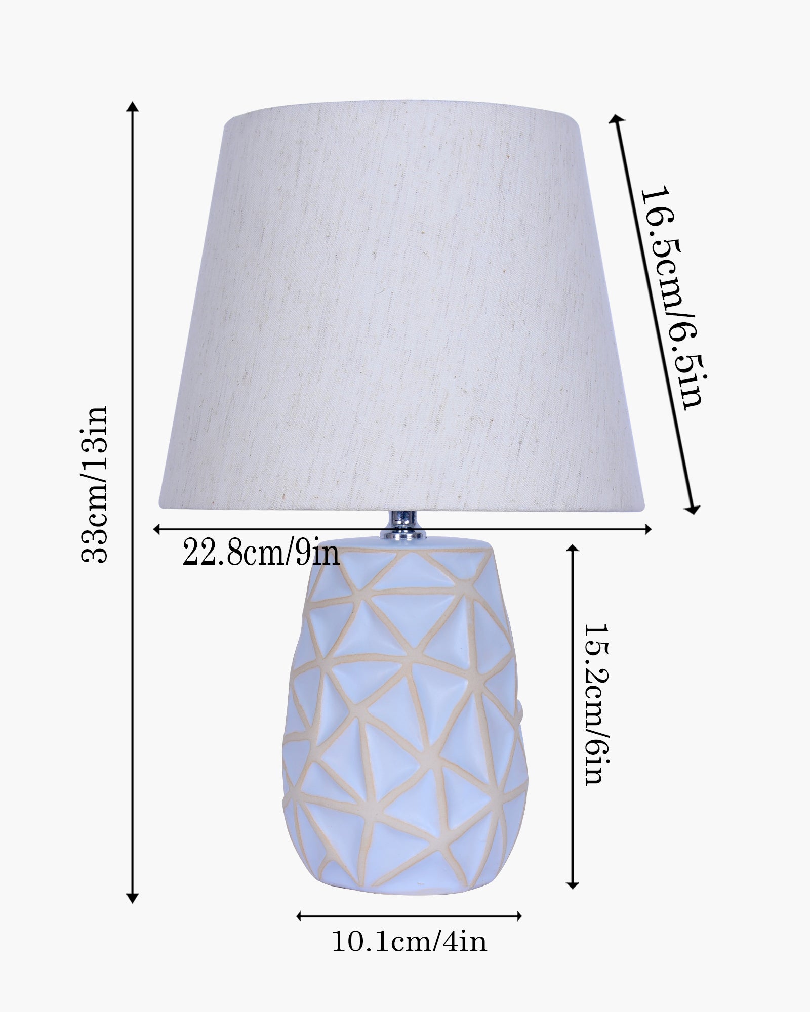 Retro Ceramic Base Bedside Table Lamp, Table Lamps for Home Decoration and Bedroom Decor with On/Off Button, Night Lamp with Cotton Fabric Shade, Whitewash Prism, Khadi