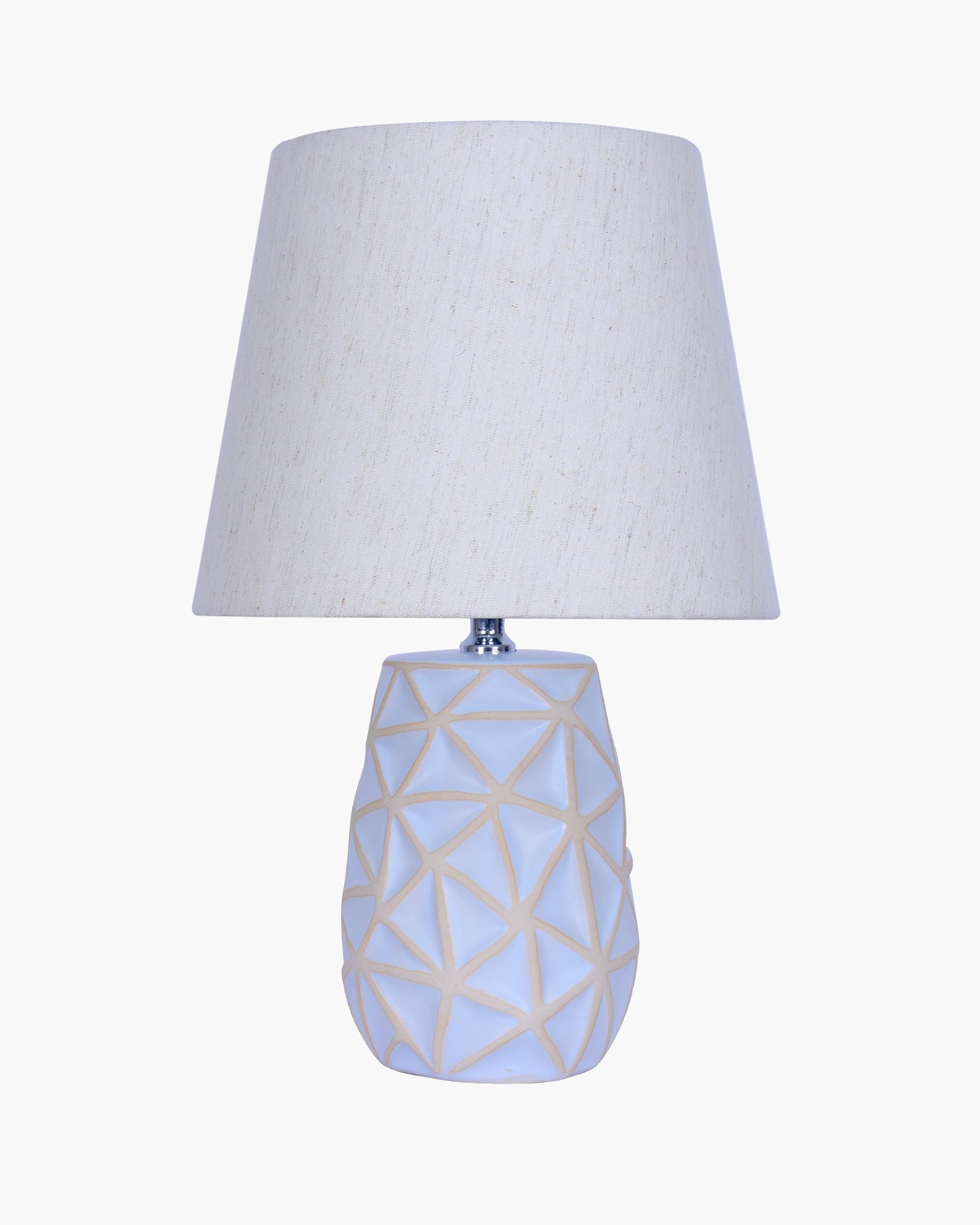 Retro Ceramic Base Bedside Table Lamp, Table Lamps for Home Decoration and Bedroom Decor with On/Off Button, Night Lamp with Cotton Fabric Shade, Whitewash Prism, Khadi