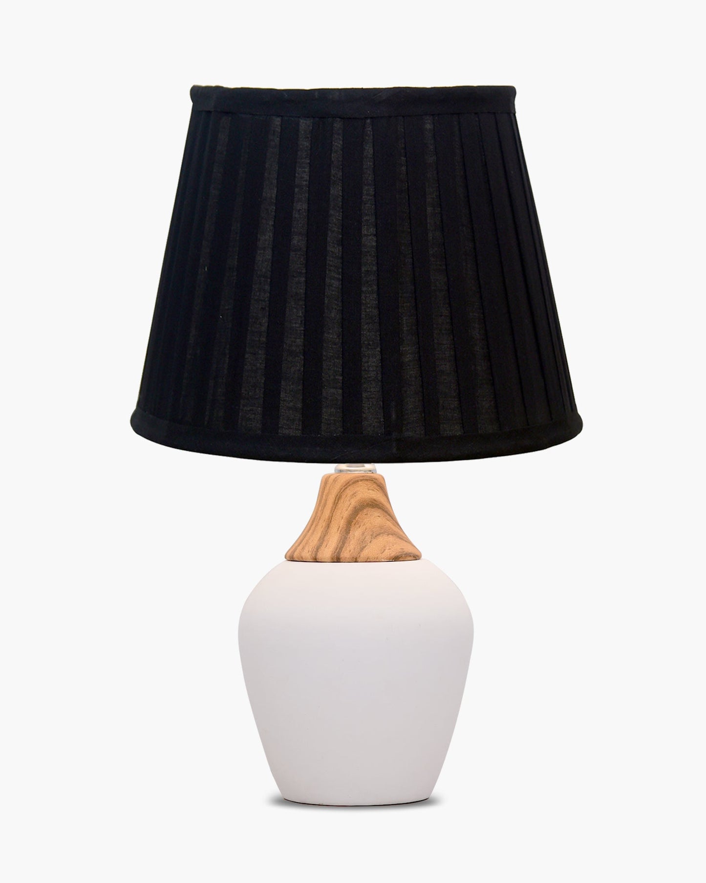 Modern Ceramic Table Lamp with Fabric Shade, Minimal Bedside Lamp for Living Room & Bedroom, White Pottery Inspired, Khadi Shade