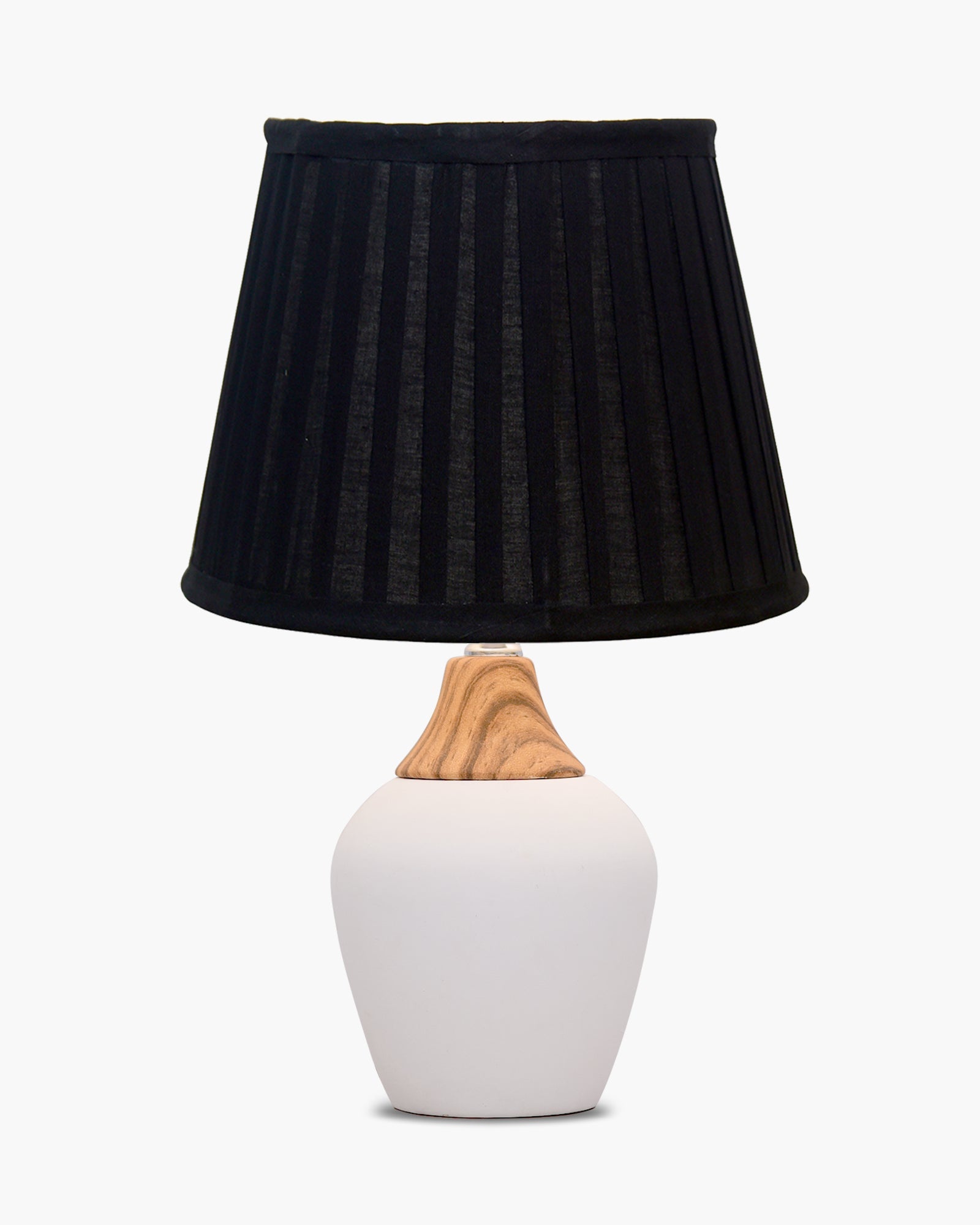 Modern Ceramic Table Lamp with Fabric Shade, Minimal Bedside Lamp for Living Room & Bedroom, White Pottery Inspired, Khadi Shade