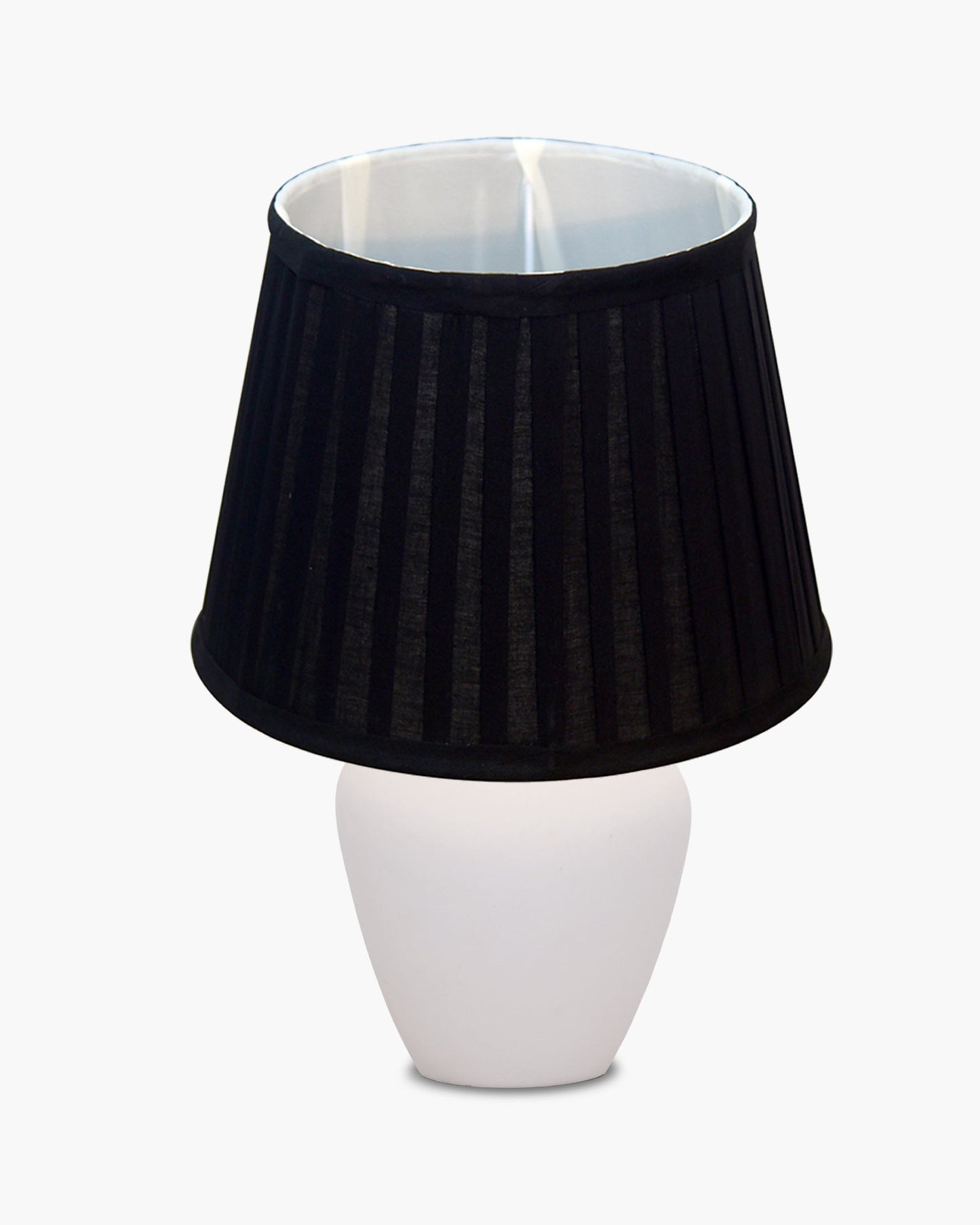 Modern Ceramic Table Lamp with Fabric Shade, Minimal Bedside Lamp for Living Room & Bedroom, White Pottery Inspired, Khadi Shade