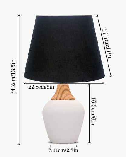 Modern Ceramic Table Lamp with Fabric Shade, Minimal Bedside Lamp for Living Room & Bedroom, White Pottery Inspired, Khadi Shade