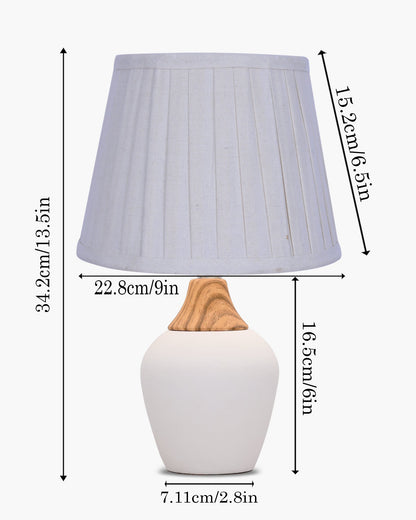 Modern Ceramic Table Lamp with Fabric Shade, Minimal Bedside Lamp for Living Room & Bedroom, White Pottery Inspired, Khadi Shade