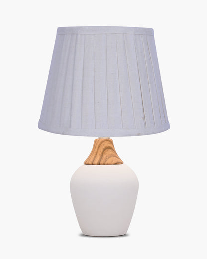 Modern Ceramic Table Lamp with Fabric Shade, Minimal Bedside Lamp for Living Room & Bedroom, White Pottery Inspired, Khadi Shade