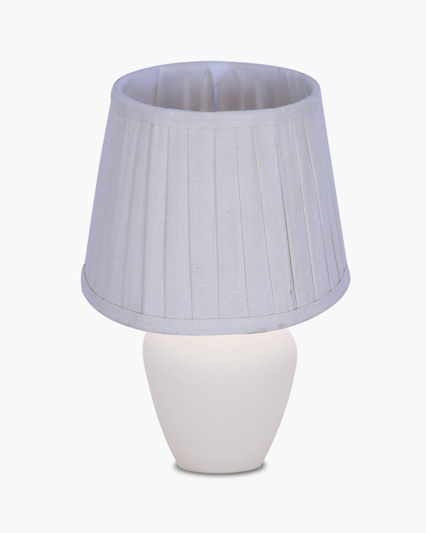 Modern Ceramic Table Lamp with Fabric Shade, Minimal Bedside Lamp for Living Room & Bedroom, White Pottery Inspired, Khadi Shade