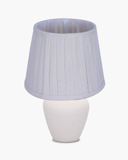 Modern Ceramic Table Lamp with Fabric Shade, Minimal Bedside Lamp for Living Room & Bedroom, White Pottery Inspired, Khadi Shade