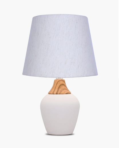 Modern Ceramic Table Lamp with Fabric Shade, Minimal Bedside Lamp for Living Room & Bedroom, White Pottery Inspired, Khadi Shade