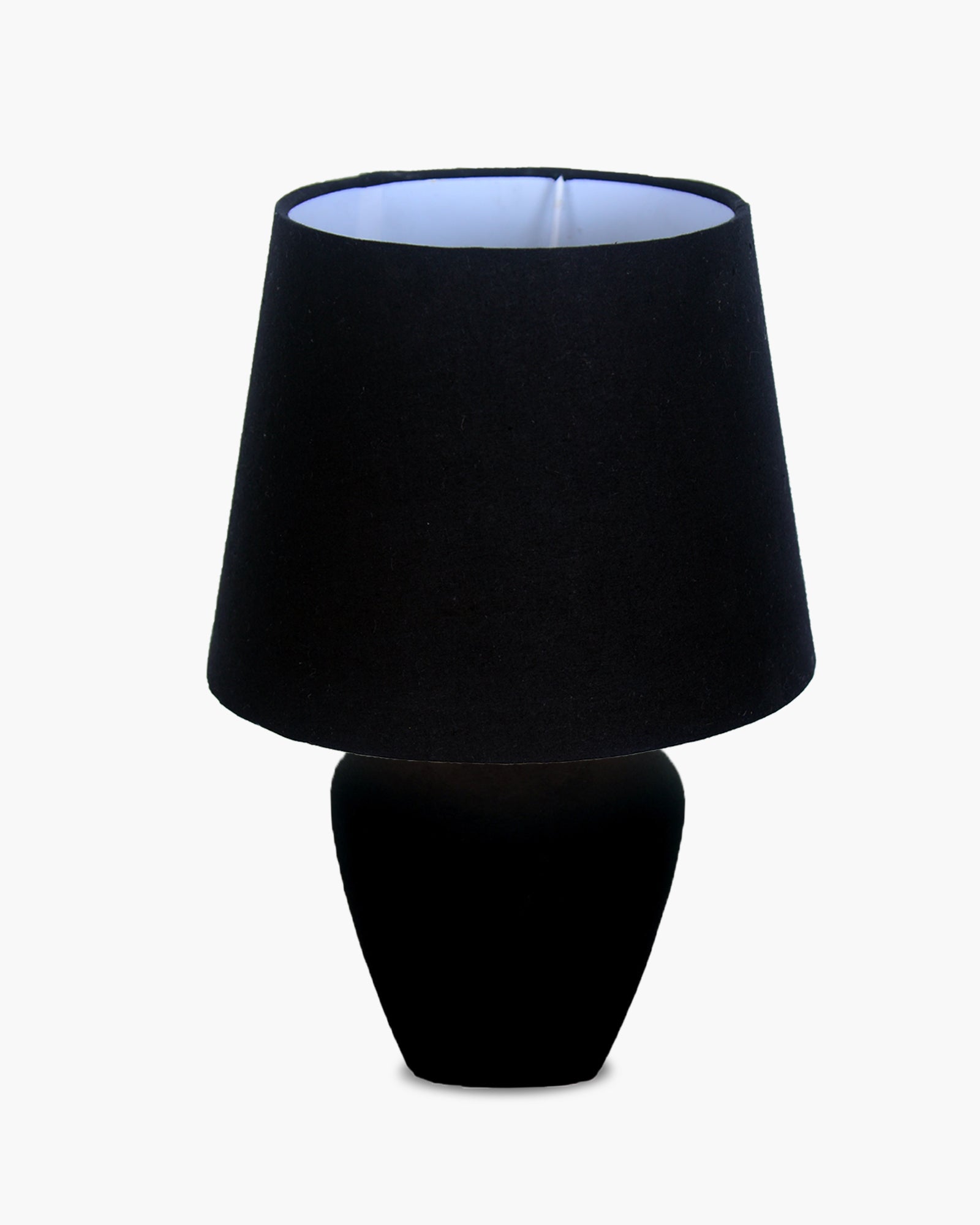 Modern Ceramic Table Lamp with Fabric Shade, Minimal Bedside Lamp for Living Room & Bedroom, Black Pottery Inspired, Khadi Shade