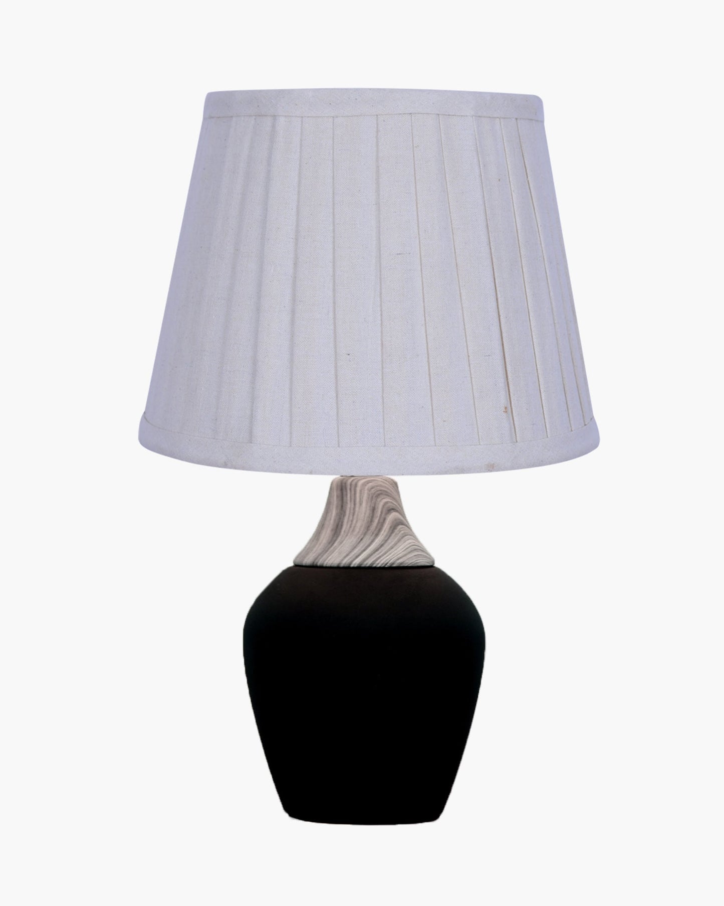 Modern Ceramic Table Lamp with Fabric Shade, Minimal Bedside Lamp for Living Room & Bedroom, Black Pottery Inspired, Khadi Shade