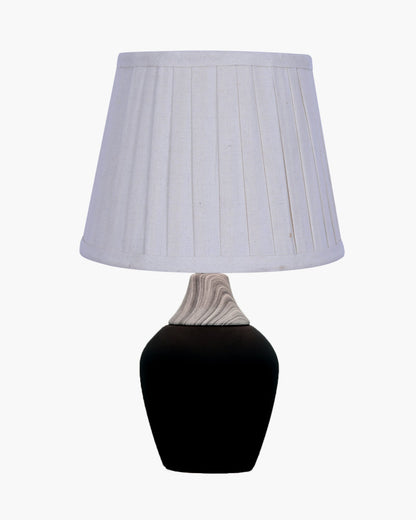 Modern Ceramic Table Lamp with Fabric Shade, Minimal Bedside Lamp for Living Room & Bedroom, Black Pottery Inspired, Khadi Shade