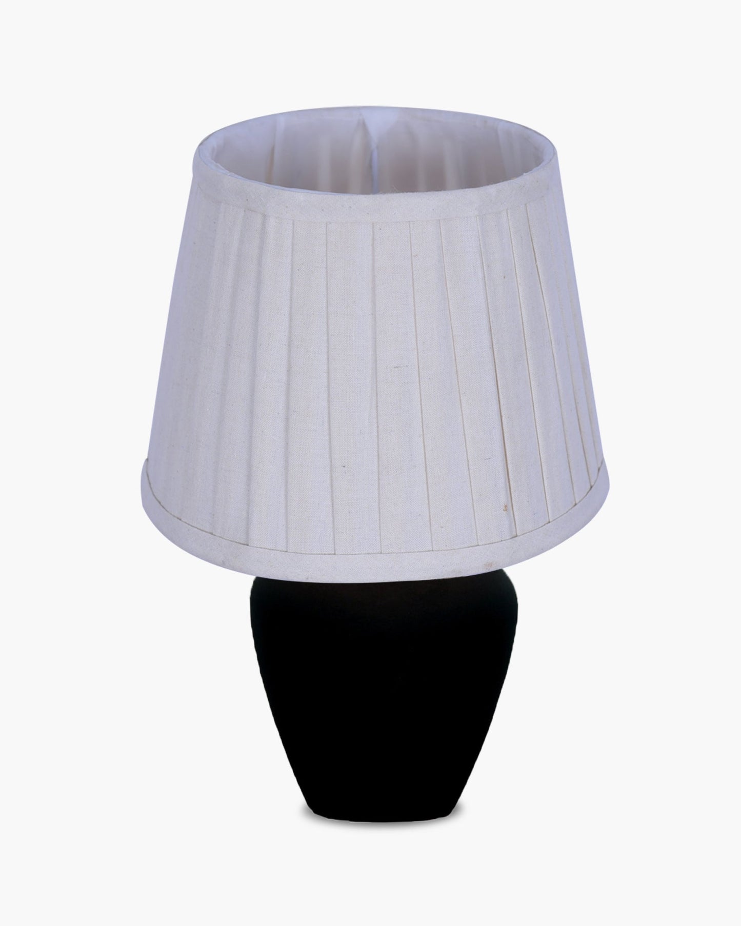 Modern Ceramic Table Lamp with Fabric Shade, Minimal Bedside Lamp for Living Room & Bedroom, Black Pottery Inspired, Khadi Shade