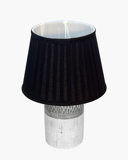 Modern Ceramic Table Lamp with Fabric Shade, Minimal Bedside Lamp for Living Room & Bedroom, Grey Carved Honeycomb Pattern, Khadi Taper