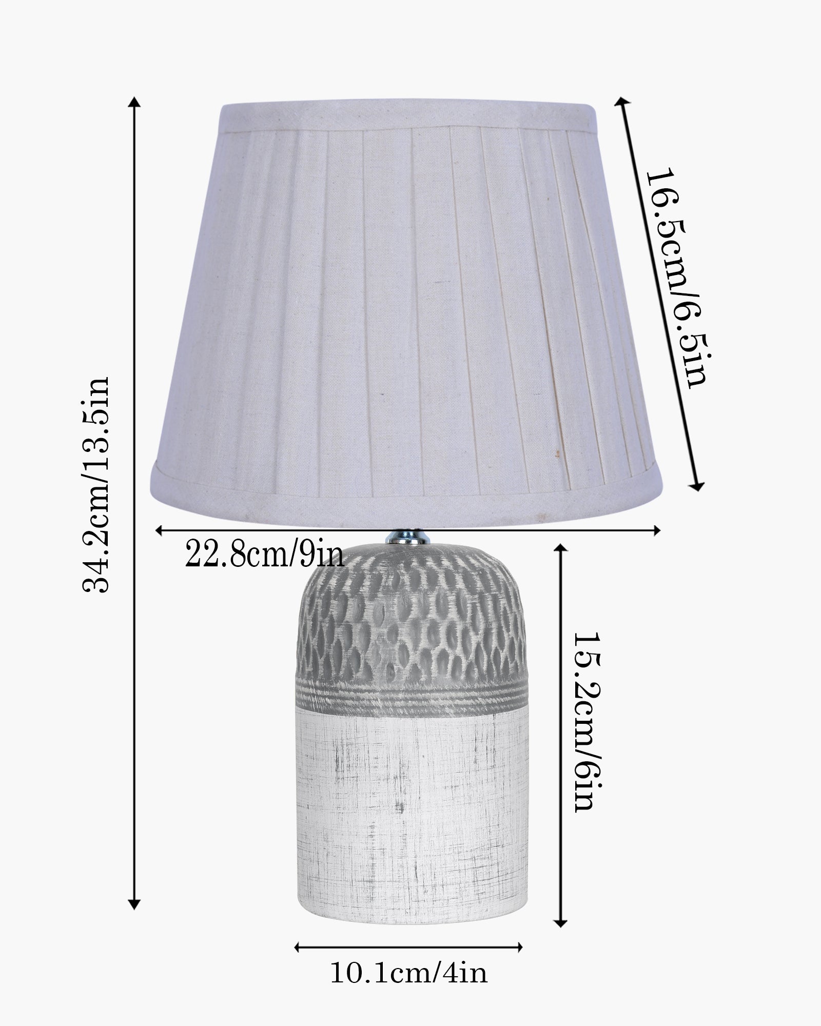 Modern Ceramic Table Lamp with Fabric Shade, Minimal Bedside Lamp for Living Room & Bedroom, Grey Carved Honeycomb Pattern, Khadi Taper