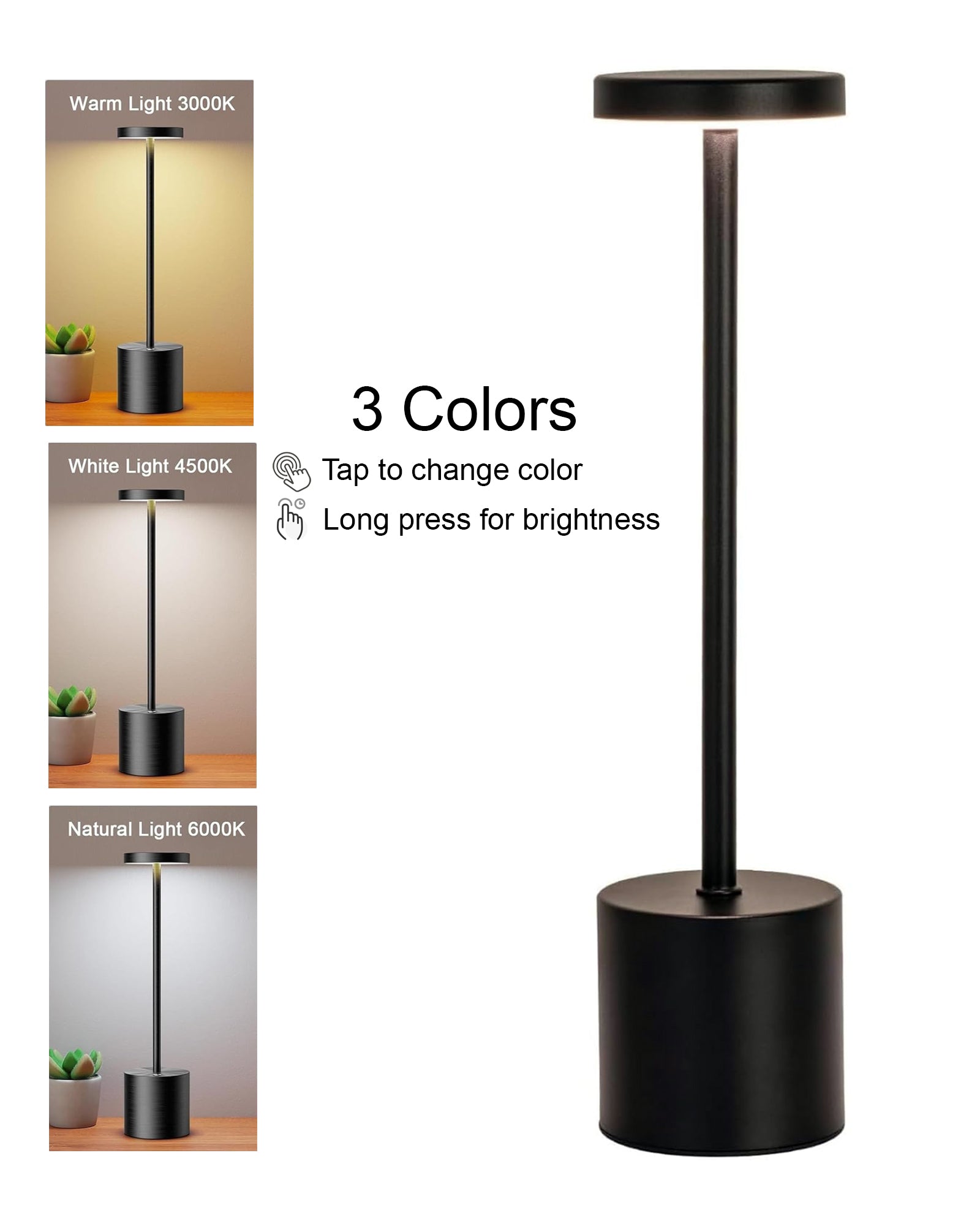 Table Lamps Rechargeable Set of 1, Portable LED Desk Lamp, Battery Powered Wireless Table Light, LED Cordless Desk Lamp, Wireless Portable Desk & Bedside Lamp for Home, Café & Restaurant