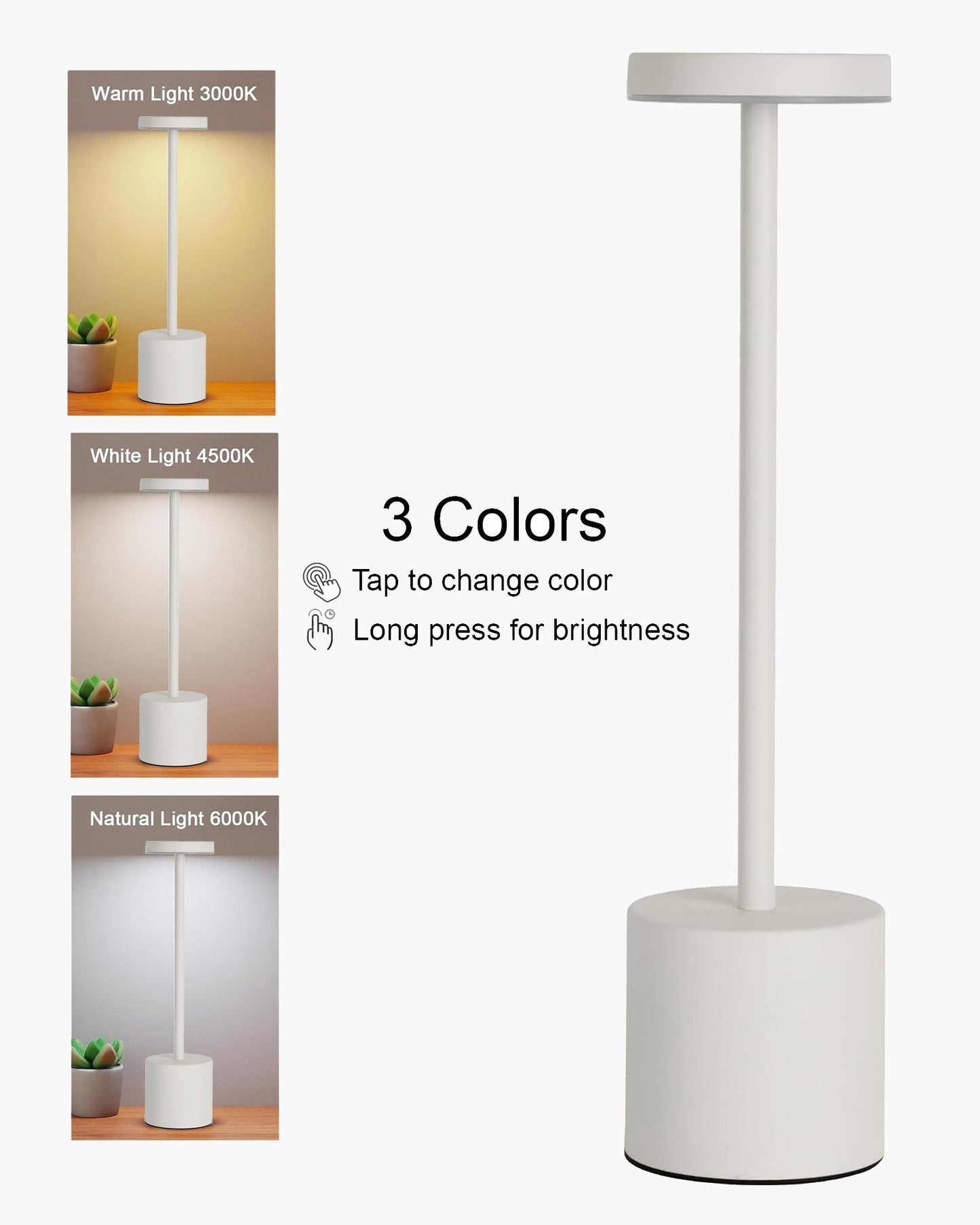 Table Lamps Rechargeable Set of 1, Portable LED Desk Lamp, Battery Powered Wireless Table Light, LED Cordless Desk Lamp, Wireless Portable Desk & Bedside Lamp for Home, Café & Restaurant