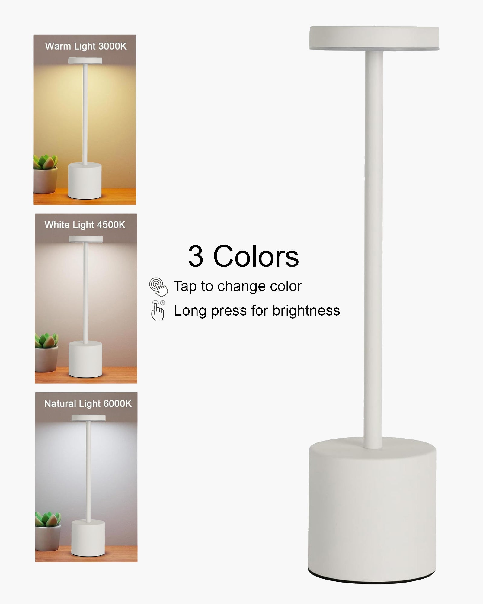 Table Lamps Rechargeable Set of 1, Portable LED Desk Lamp, Battery Powered Wireless Table Light, LED Cordless Desk Lamp, Wireless Portable Desk & Bedside Lamp for Home, Café & Restaurant