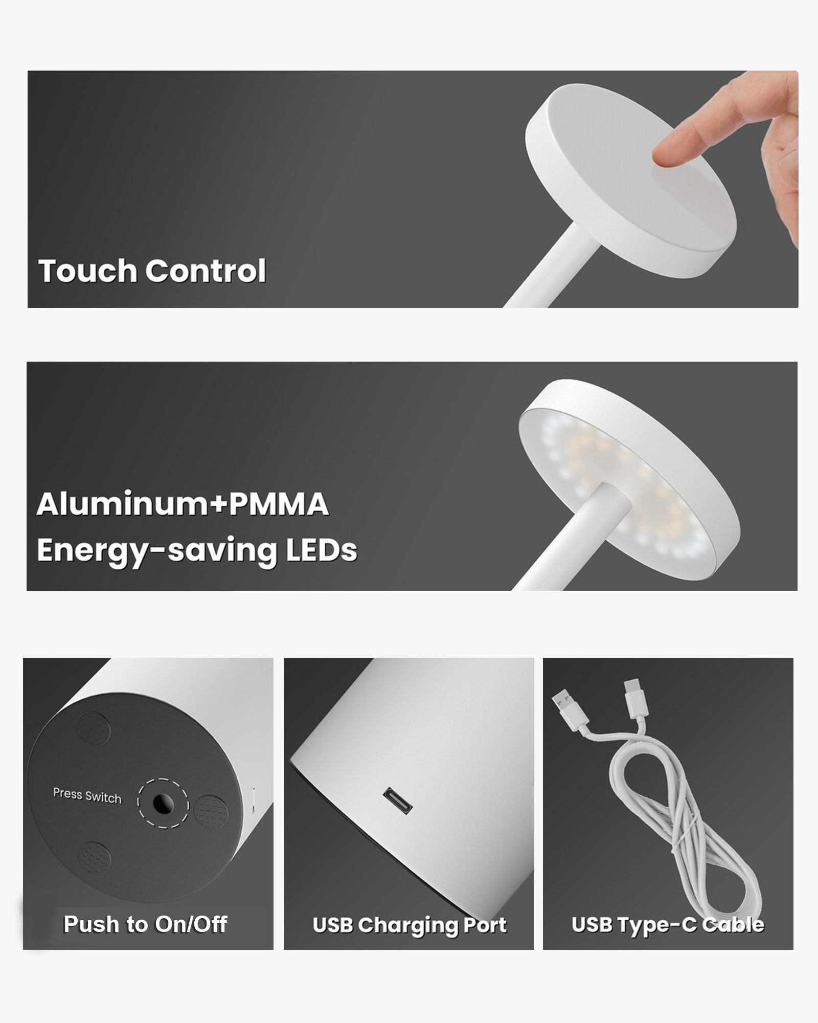 Table Lamps Rechargeable Set of 1, Portable LED Desk Lamp, Battery Powered Wireless Table Light, LED Cordless Desk Lamp, Wireless Portable Desk & Bedside Lamp for Home, Café & Restaurant