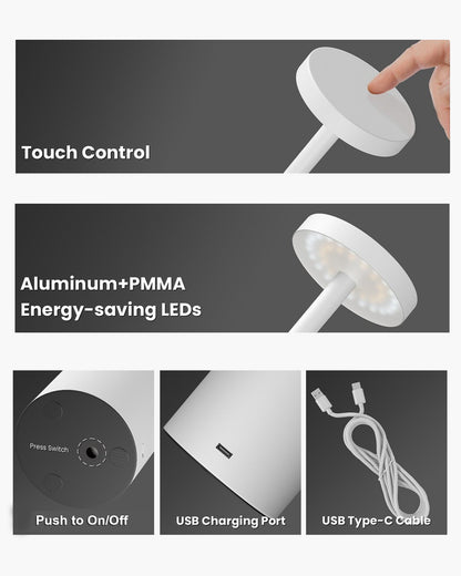 Table Lamps Rechargeable Set of 1, Portable LED Desk Lamp, Battery Powered Wireless Table Light, LED Cordless Desk Lamp, Wireless Portable Desk & Bedside Lamp for Home, Café & Restaurant