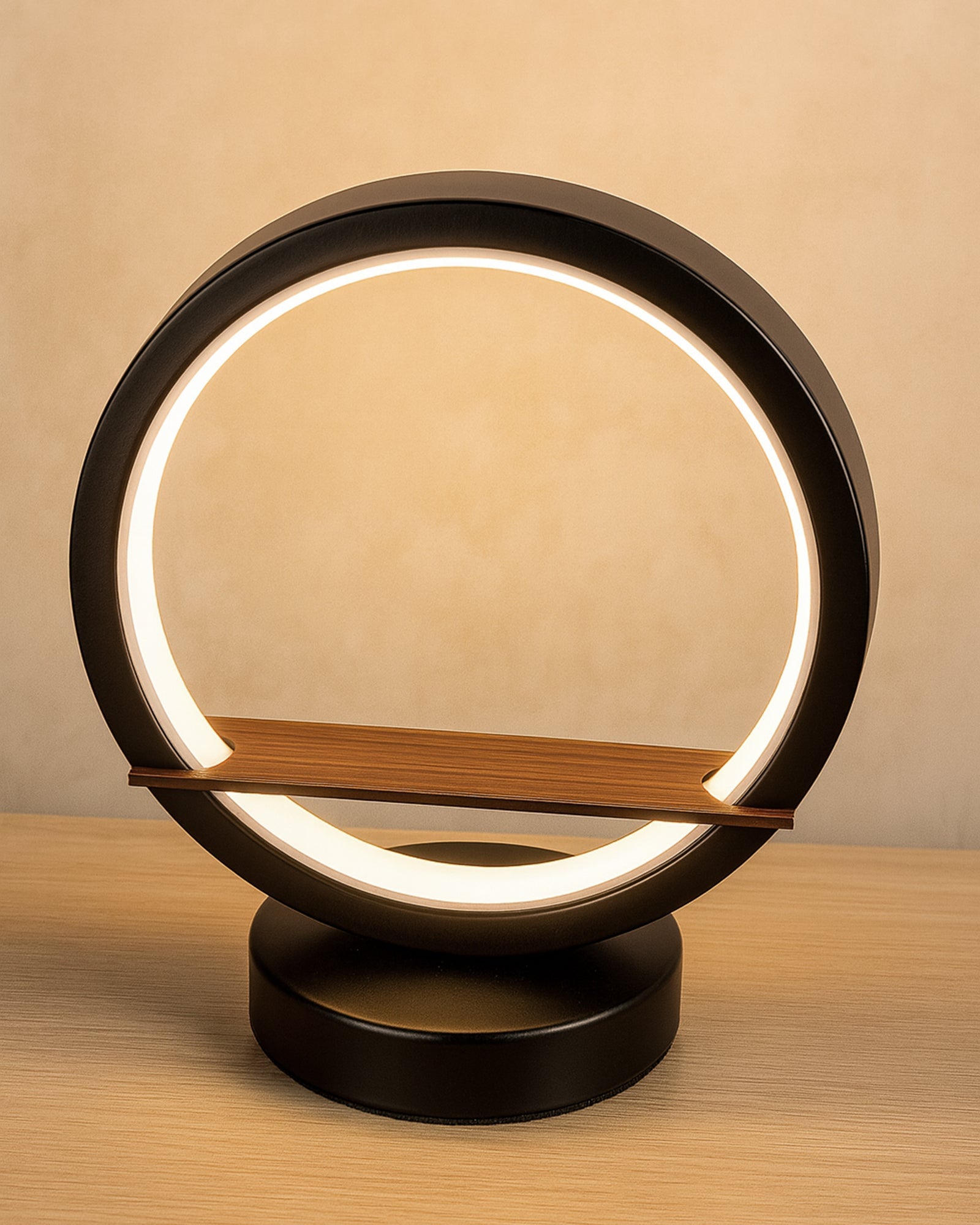 Homesake® Bal Ganapati Circular LED Table Lamp for Home Decor | Modern Ganesh Ji Night Lamp for Bedroom, Living Room & Office | Decorative LED Desk Lamp with Idol (Black, Pack of 1)