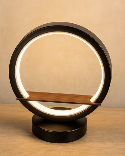 Homesake® Bal Ganapati Circular LED Table Lamp for Home Decor | Modern Ganesh Ji Night Lamp for Bedroom, Living Room & Office | Decorative LED Desk Lamp with Idol (Black, Pack of 1)