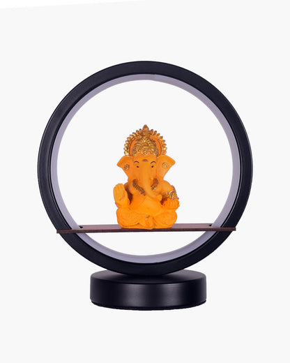 Homesake® Bal Ganapati Circular LED Table Lamp for Home Decor | Modern Ganesh Ji Night Lamp for Bedroom, Living Room & Office | Decorative LED Desk Lamp with Idol (Black, Pack of 1)