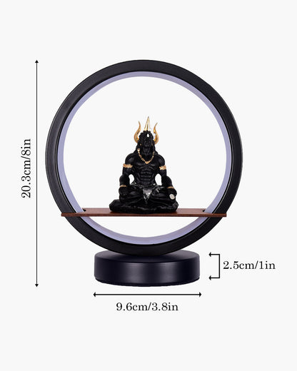Homesake® Bal Ganapati Circular LED Table Lamp for Home Decor | Modern Ganesh Ji Night Lamp for Bedroom, Living Room & Office | Decorative LED Desk Lamp with Idol (Black, Pack of 1)