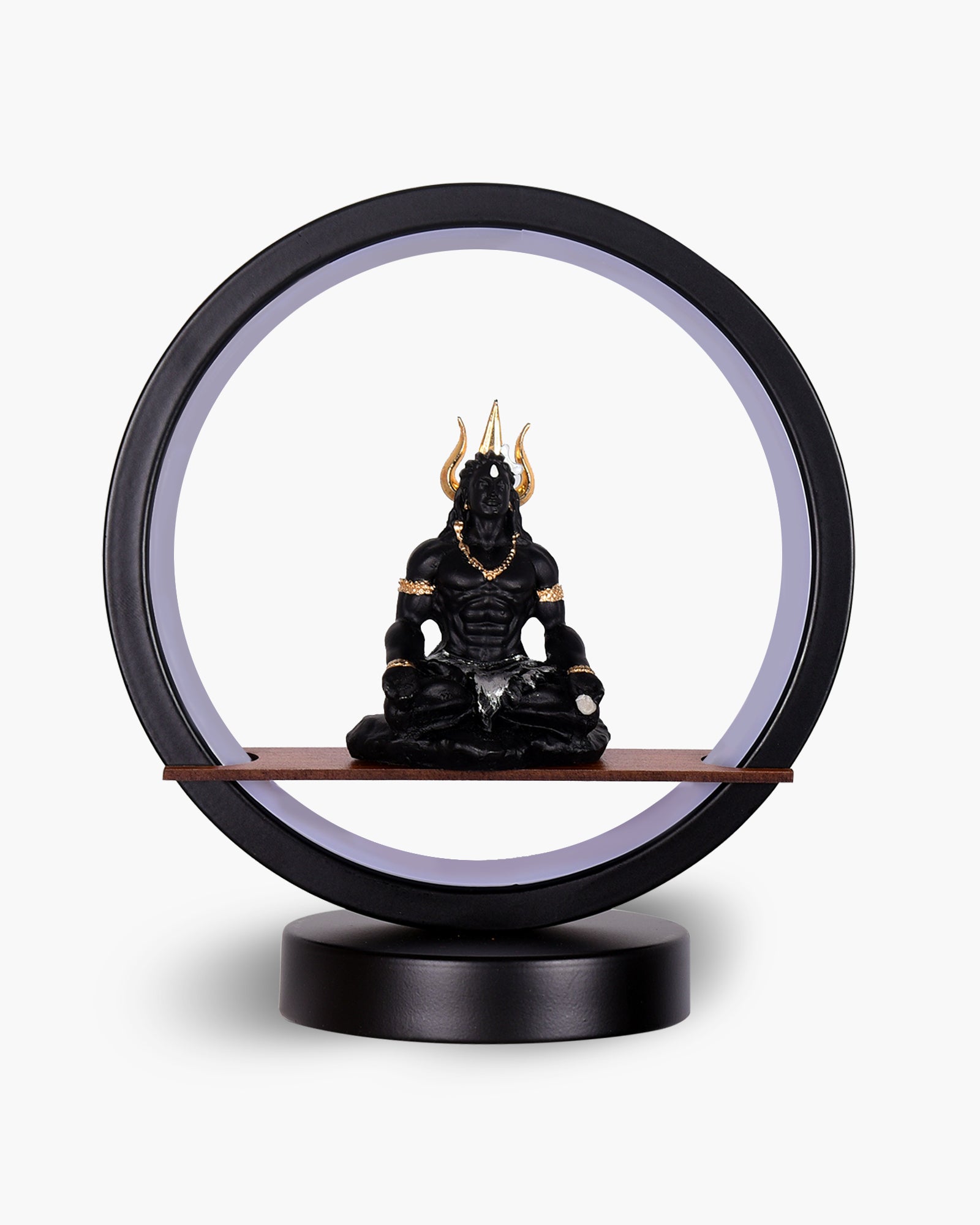 Homesake® Bal Ganapati Circular LED Table Lamp for Home Decor | Modern Ganesh Ji Night Lamp for Bedroom, Living Room & Office | Decorative LED Desk Lamp with Idol (Black, Pack of 1)