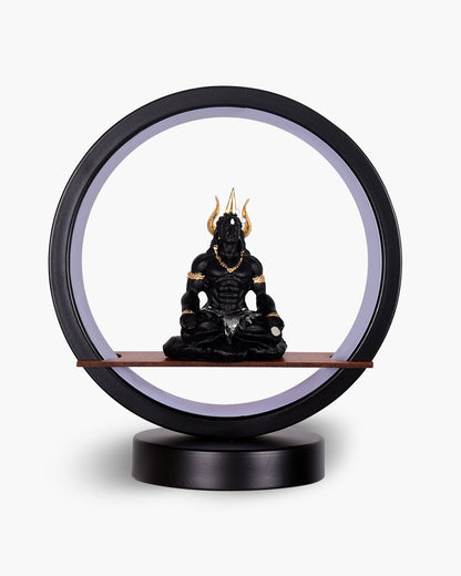 Homesake® Bal Ganapati Circular LED Table Lamp for Home Decor | Modern Ganesh Ji Night Lamp for Bedroom, Living Room & Office | Decorative LED Desk Lamp with Idol (Black, Pack of 1)