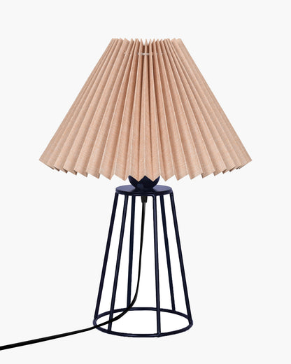 Korean Style Pleated Table Lamp with Wire Frame Base, Bedside Night Lamp for Bedroom & Living Room, Warm White Ambient Lighting, Black Taper, Pleated White