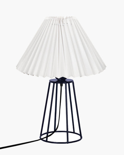 Korean Style Pleated Table Lamp with Wire Frame Base, Bedside Night Lamp for Bedroom & Living Room, Warm White Ambient Lighting, Black Taper, Pleated White