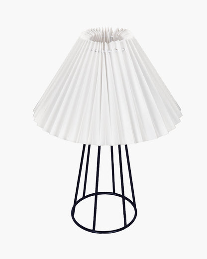 Korean Style Pleated Table Lamp with Wire Frame Base, Bedside Night Lamp for Bedroom & Living Room, Warm White Ambient Lighting, Black Taper, Pleated White