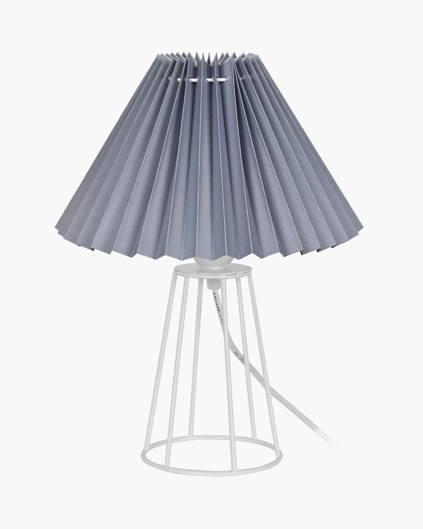 Korean Style Pleated Table Lamp with Wire Frame Base, Bedside Night Lamp for Bedroom & Living Room, Warm White Ambient Lighting, Black Taper, Pleated Grey